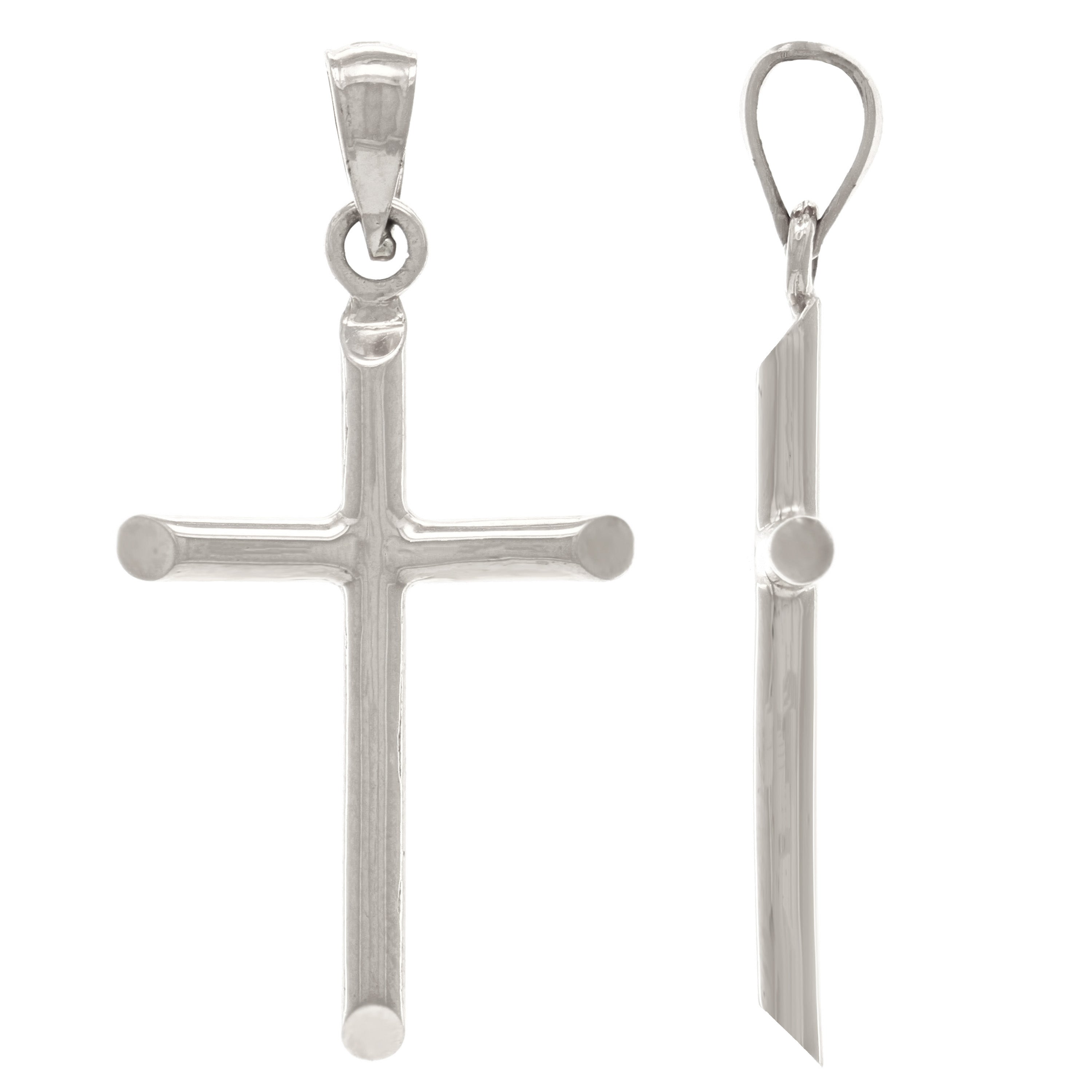14k White Gold Sharp Edged Cross Religious Pendant - White,Small