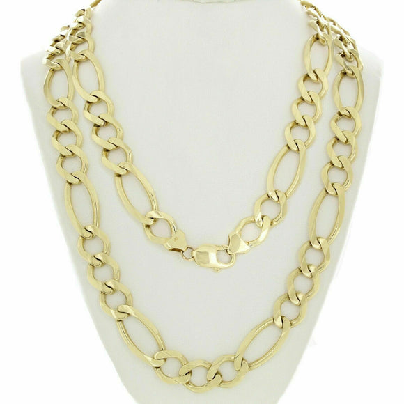 Men's 10k Yellow Gold Solid Figaro Link Chain Necklace 20