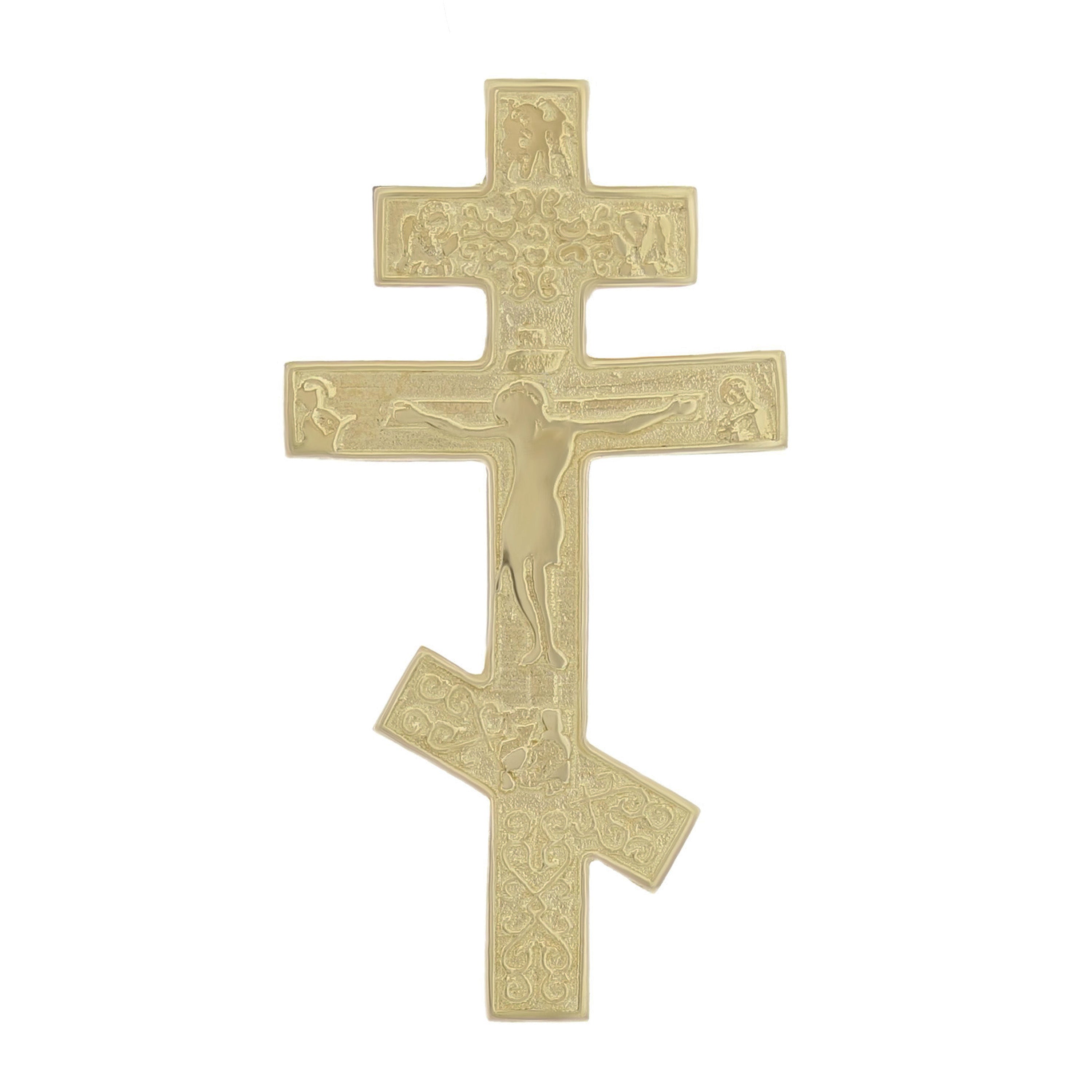 14k Yellow Gold Russian Orthodox Cross Religious Charm Pendant 1.2" 3 grams - Yellow