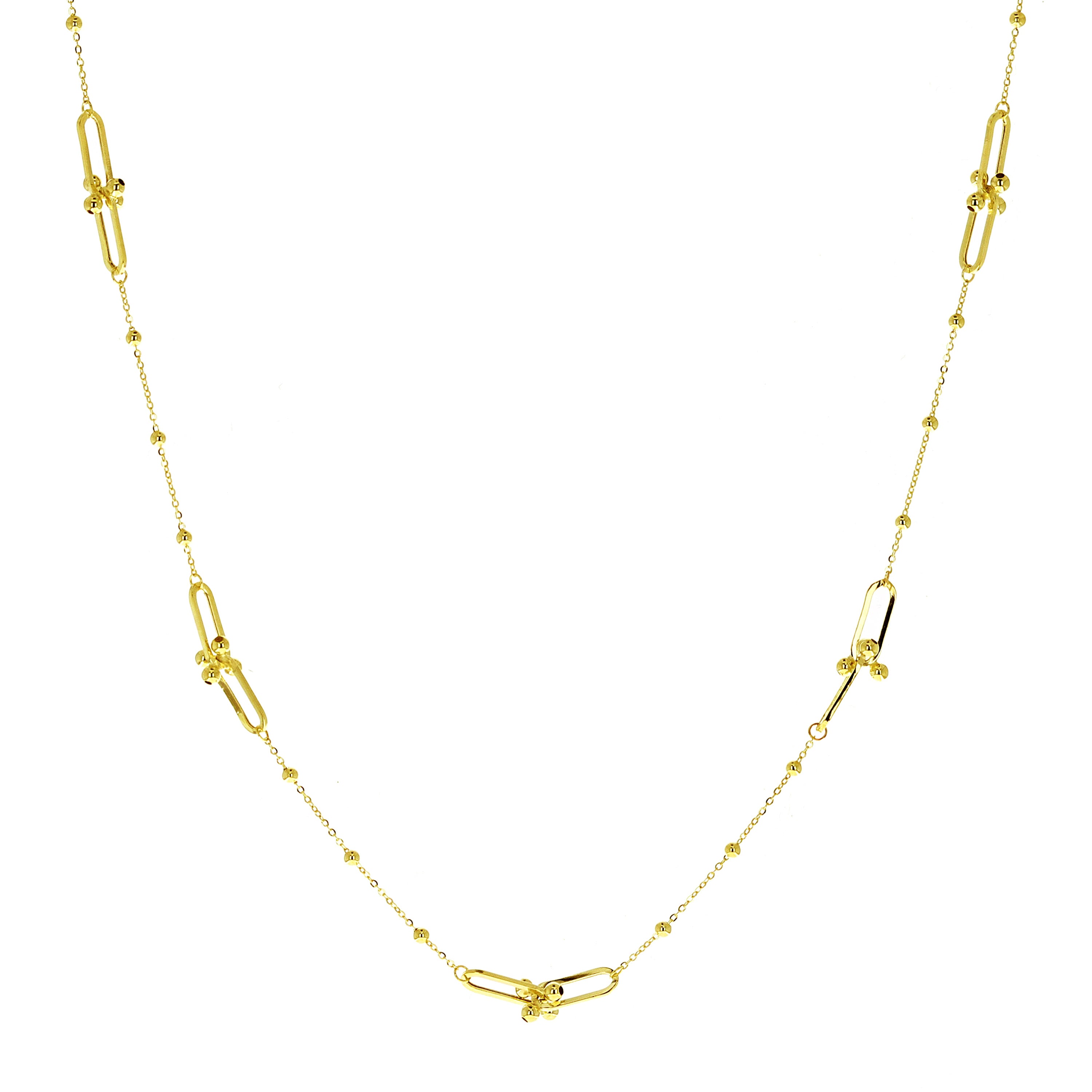 Italian 14k Yellow Gold Ball Beads & U Link Necklace 16" 2.5 grams