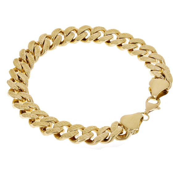 Italian 14k Yellow Gold Hollow Cuban Chain Bracelet 8.75