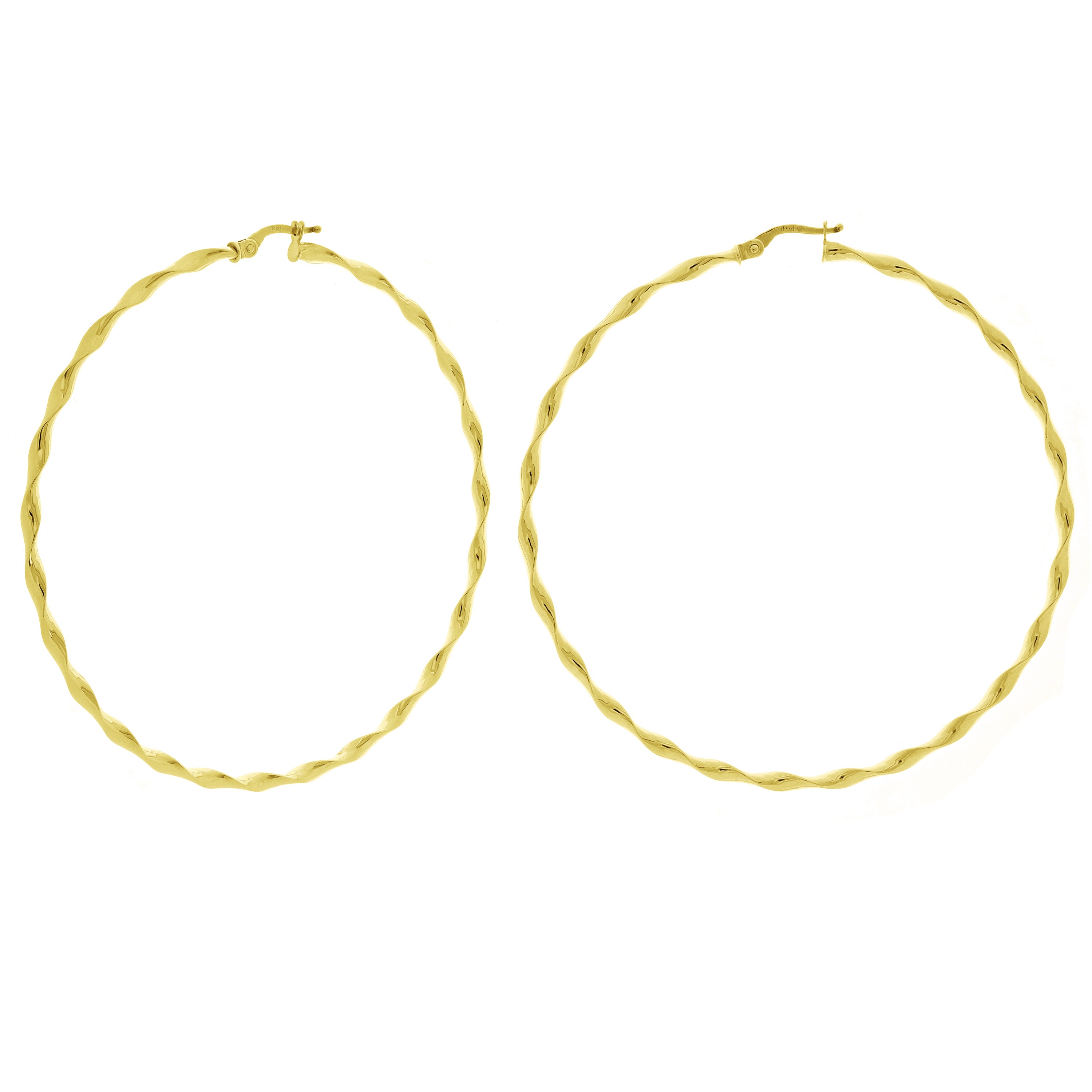 Italian 14k Yellow Gold Large Twisted Round Hoop Earrings 2.7" 2.5mm 2.6 grams