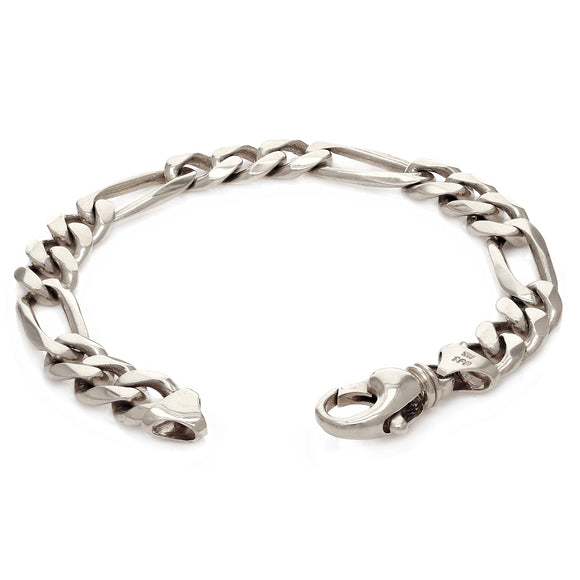 10k White Gold Solid Heavy Figaro Chain Bracelet 8