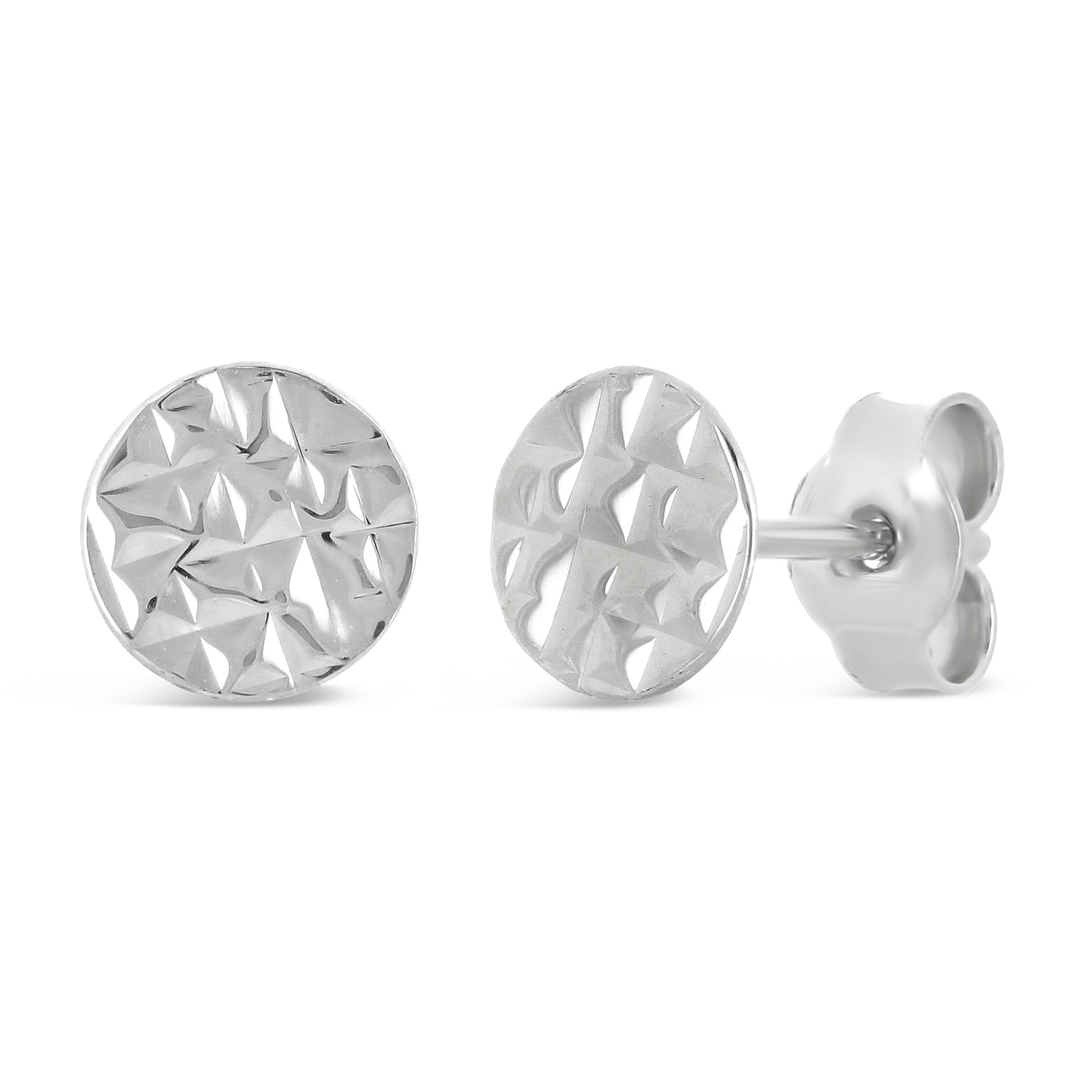 Italian 14k Yellow or White Gold Textured Thumbtack Medallion Stud Earrings