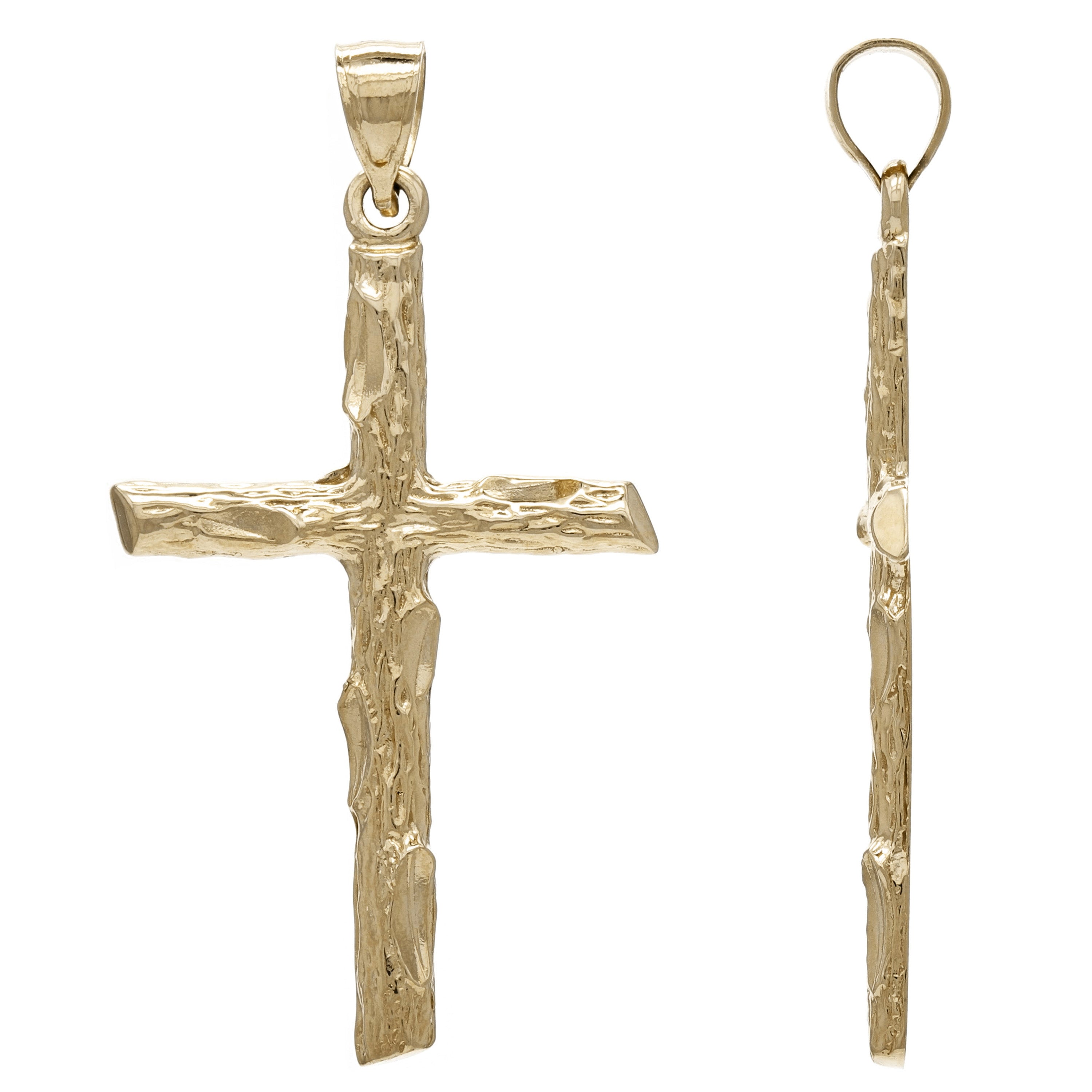 14k Yellow Gold Religious Trunk Wood Bark Tree Cross Charm Pendant 1.7" 2.6grams - Yellow
