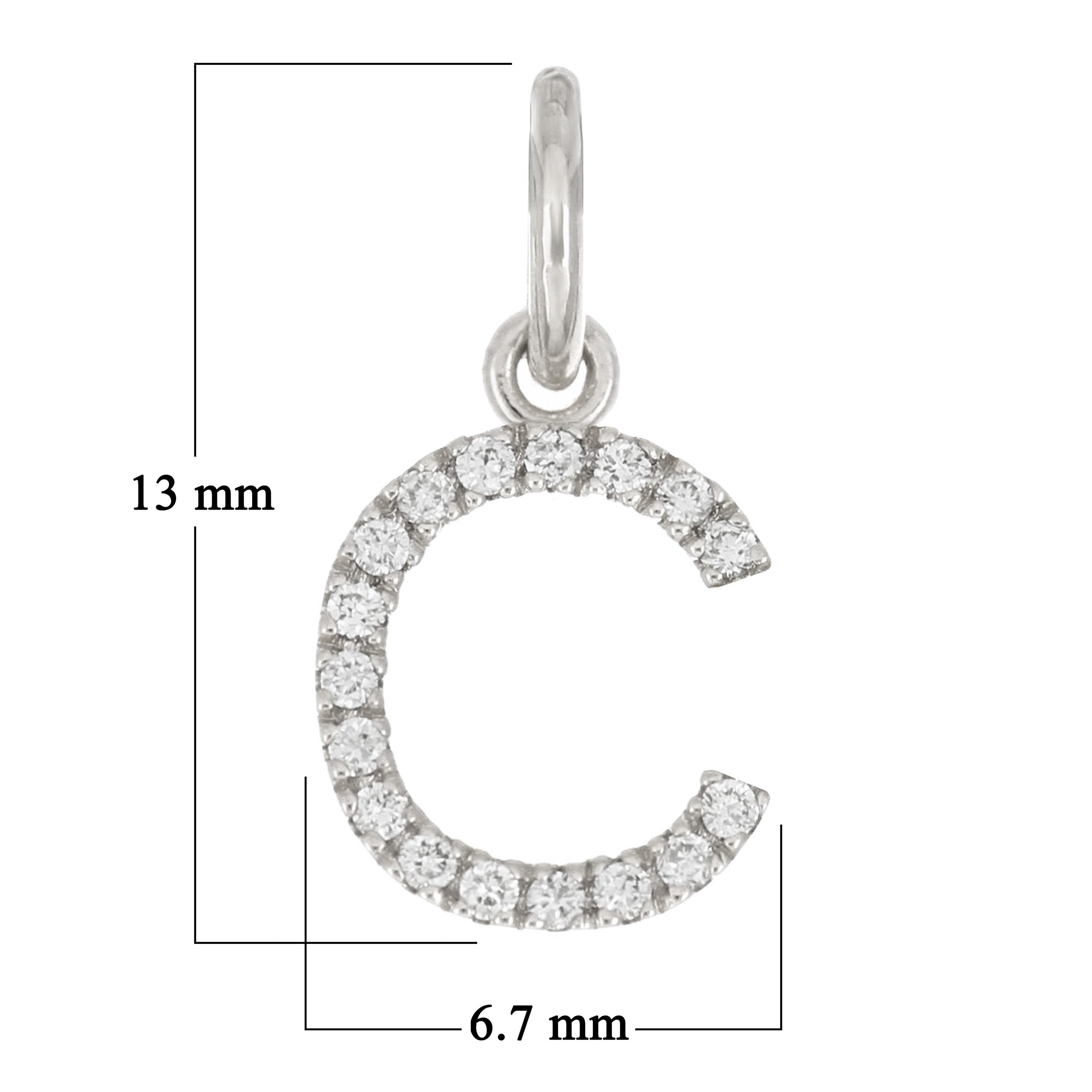 14k White Gold Diamond Initial Letter C Charm Pendant - Letter C,White