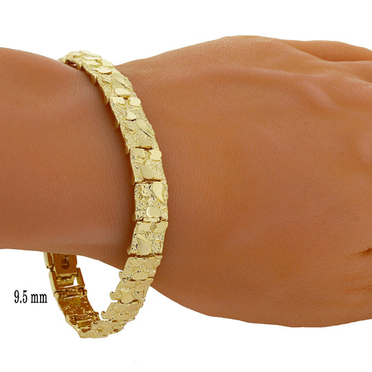14k Yellow Gold Solid Nugget Bracelet Adjustable 8-8.5