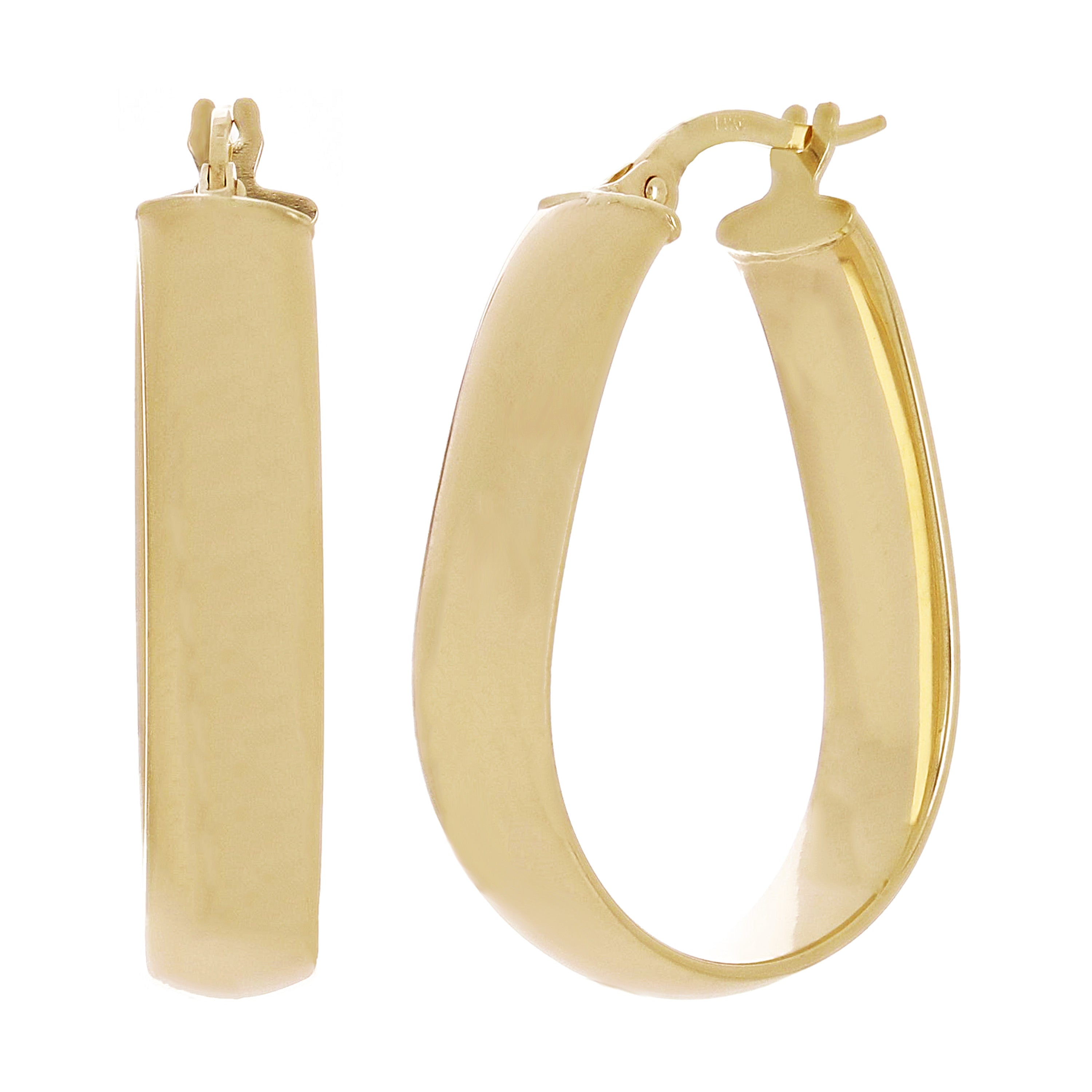 Italian 14k Yellow Gold Oblong Oval U-Shaped Hoop Earrings 1.2" 5.9mm 2.9 grams