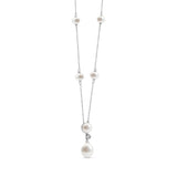 14k White Gold Freshwater Pearl Dangle Station Necklace 18" with Diamonds