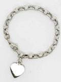 14k White Gold Rolo Link Chain Heart Charm Bracelet 7.5" 17 grams
