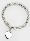 14k White Gold Oval Rolo Link Heart Charm Bracelet 8.5" 19 grams