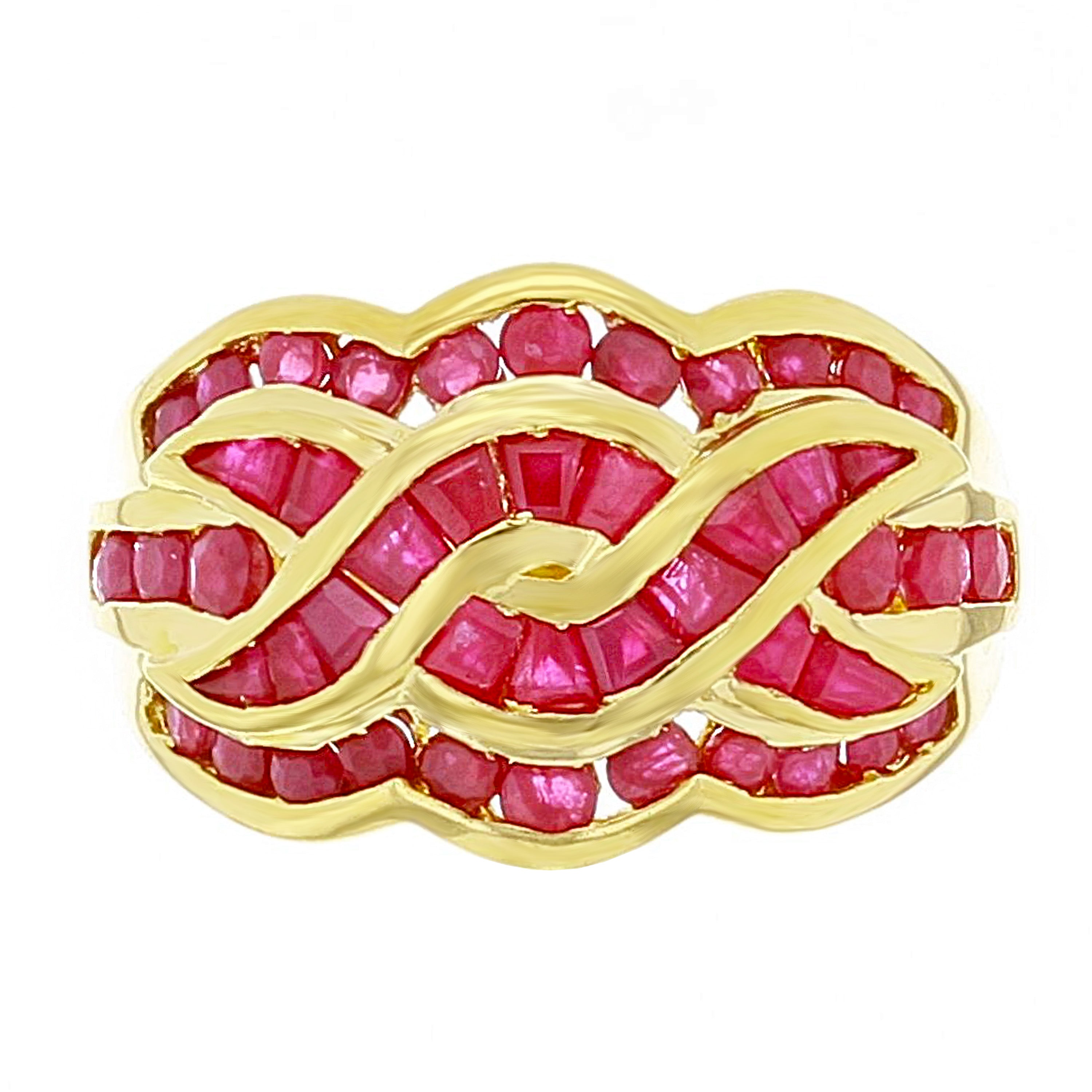10k Yellow Gold Ruby Channel Woven Ring Size 7