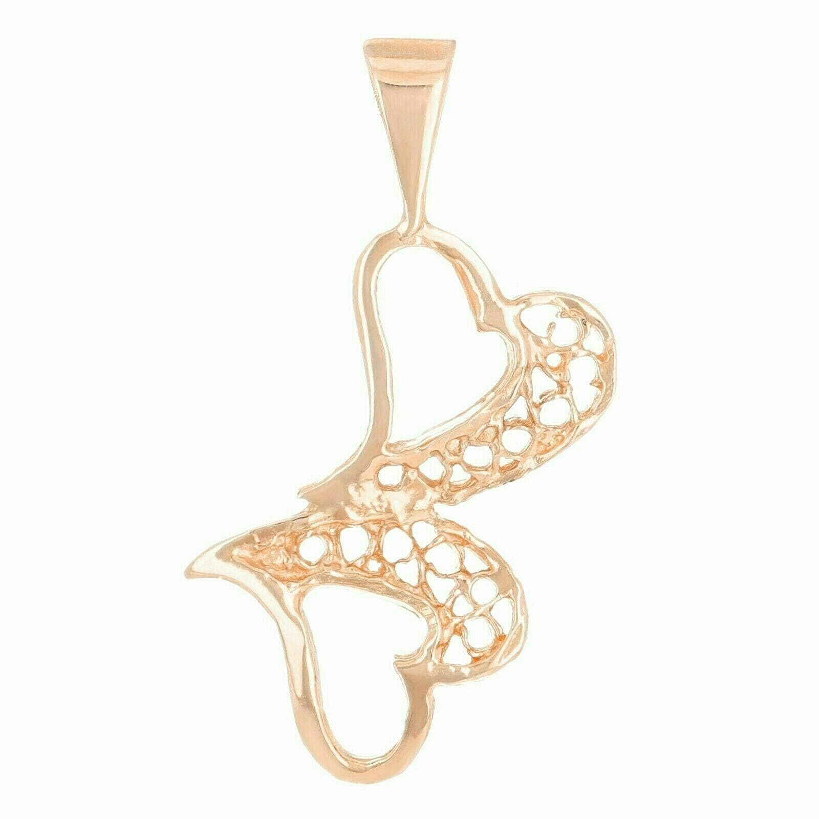 14K Rose Gold Double Heart Charm Pendant 0.8 gram