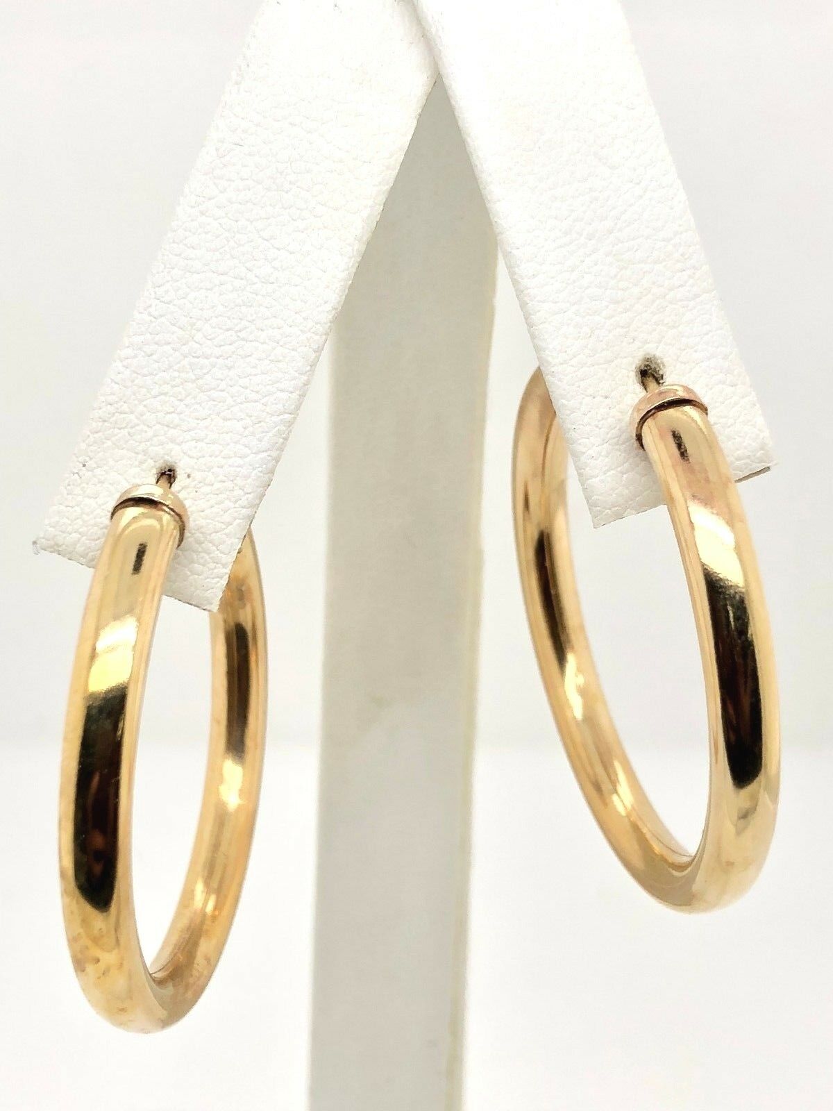 925 Sterling Silver Gold Plated Hoop Loop Hollow Earrings 1.35" 3.75mm 4.6 grams