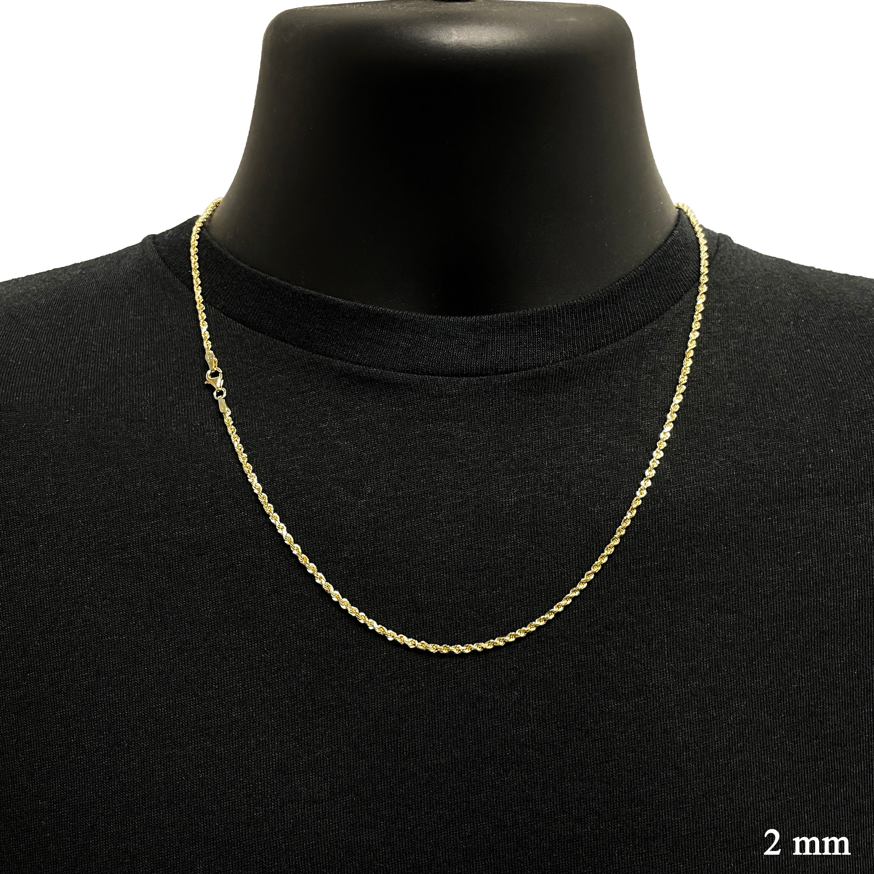 10k Yellow Gold Solid Diamond Cut Rope Chain Necklace 18" - 24" 2mm