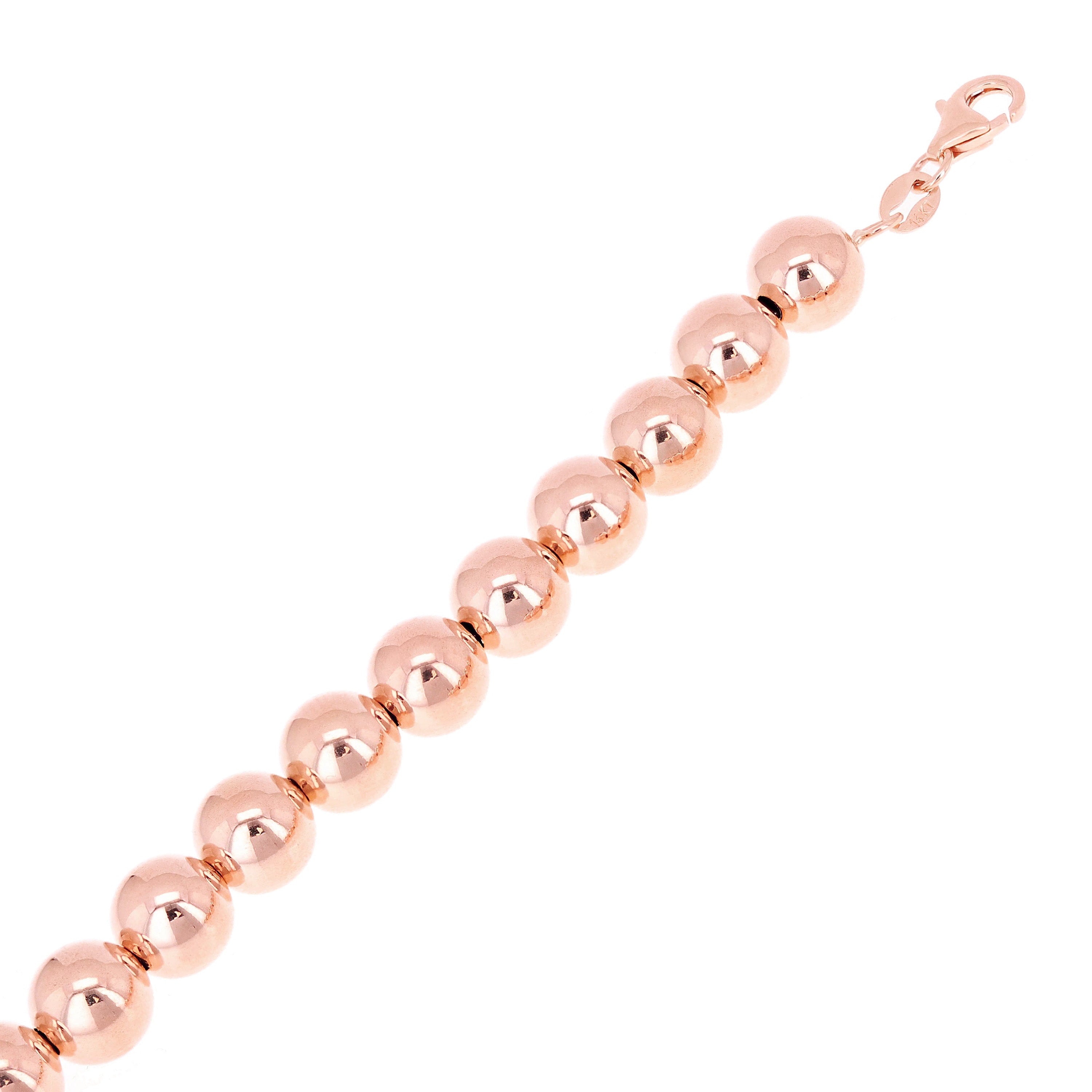 Italian 14k Rose Gold Hollow Ball Bead Bracelet 8" 8mm 8.1 grams - Rose