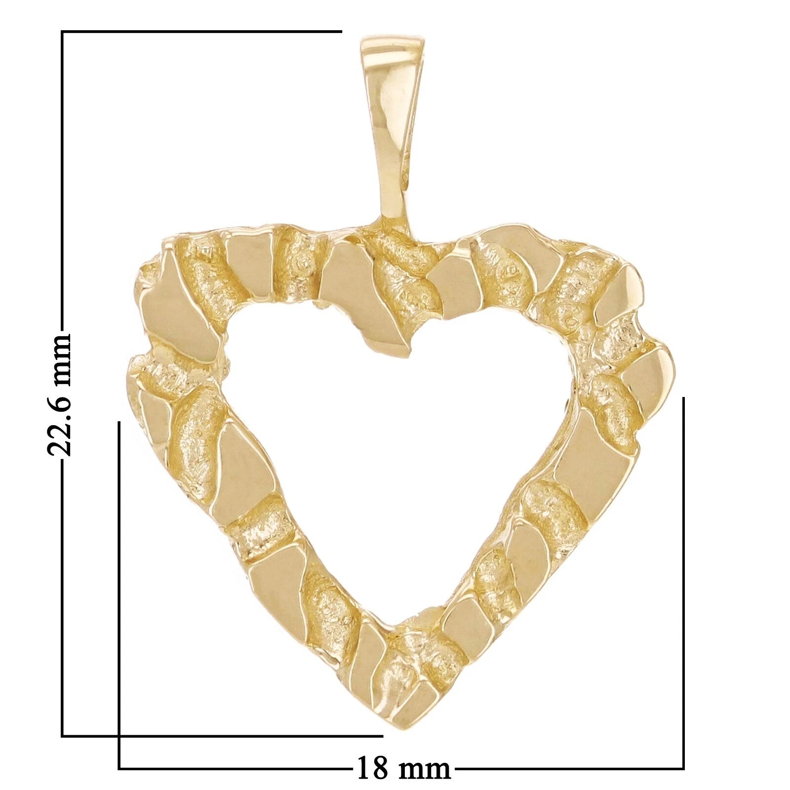 14k Yellow Gold Nugget Heart Charm Pendant 2.3 grams