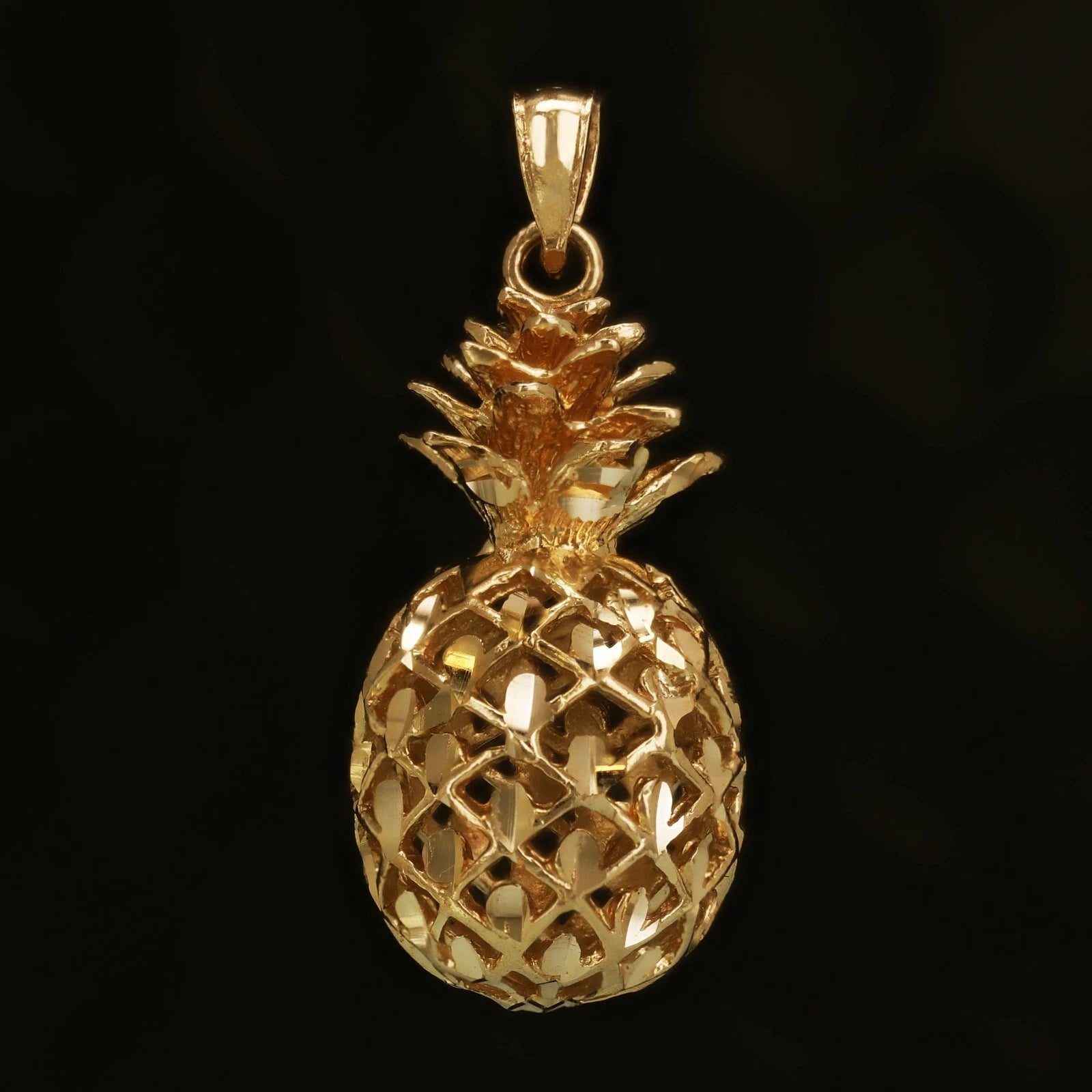 14k Yellow White or Rose Gold 3D Hawaiian Fruit Pineapple Charm Pendant 8.8 grams