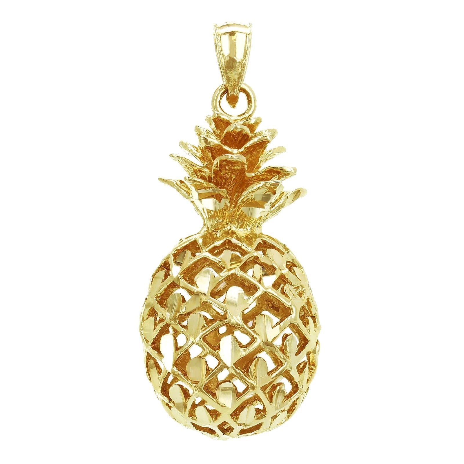14k Yellow White or Rose Gold 3D Hawaiian Fruit Pineapple Charm Pendant 8.8 grams