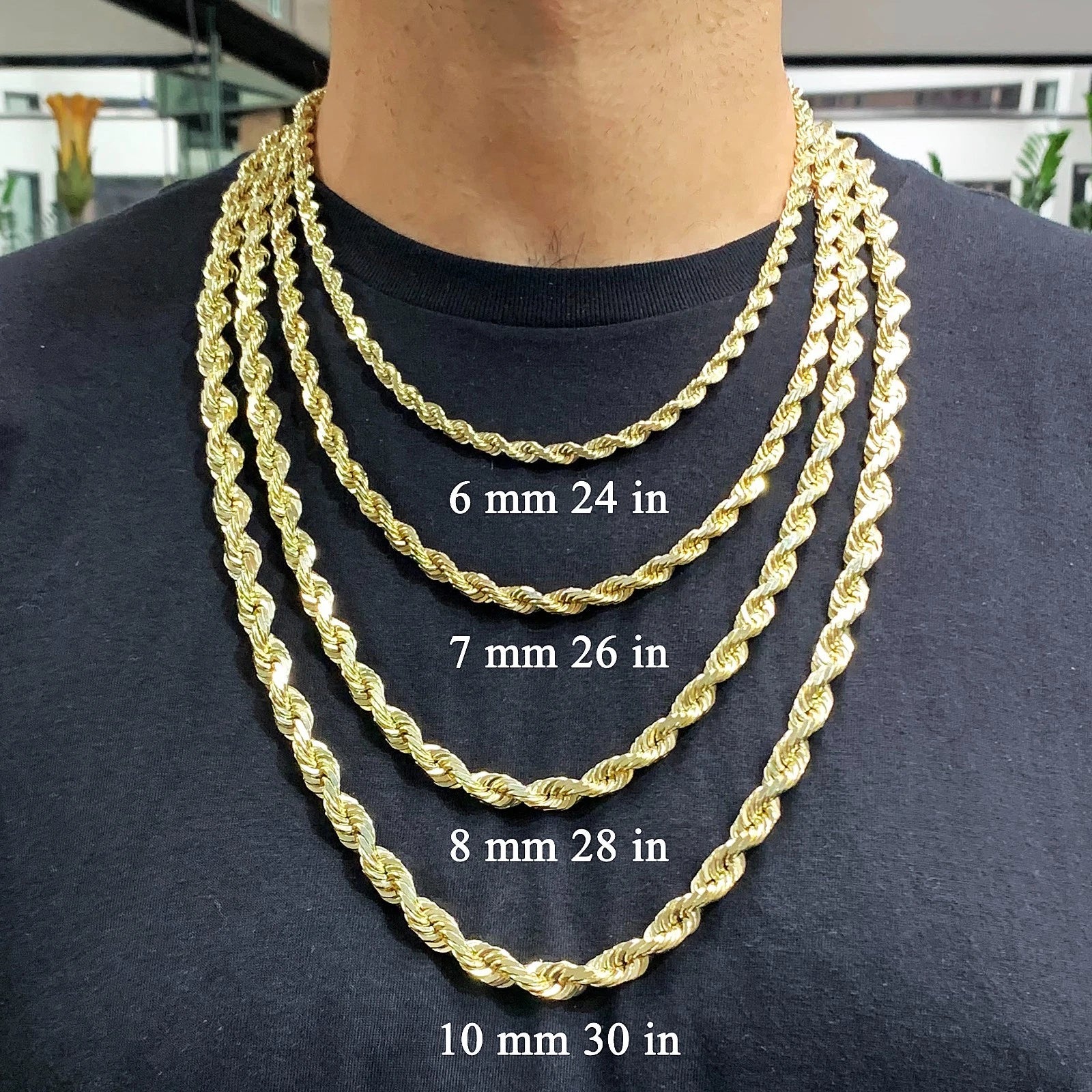 14k Yellow Gold Solid Diamond Cut Rope Chain Necklace 30"  6mm 80 grams