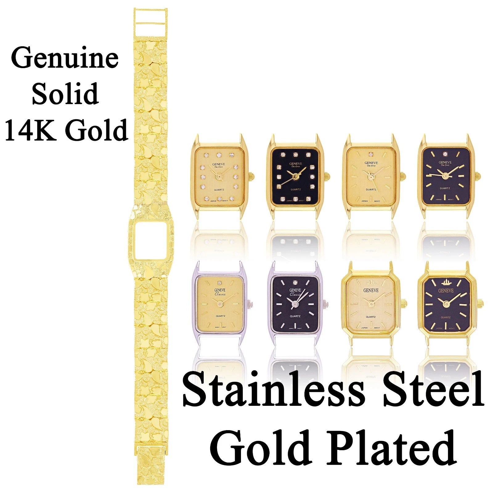 14k Yellow Gold Nugget Wrist Link Bracelet Geneve Diamonds Watch 8" 41 grams