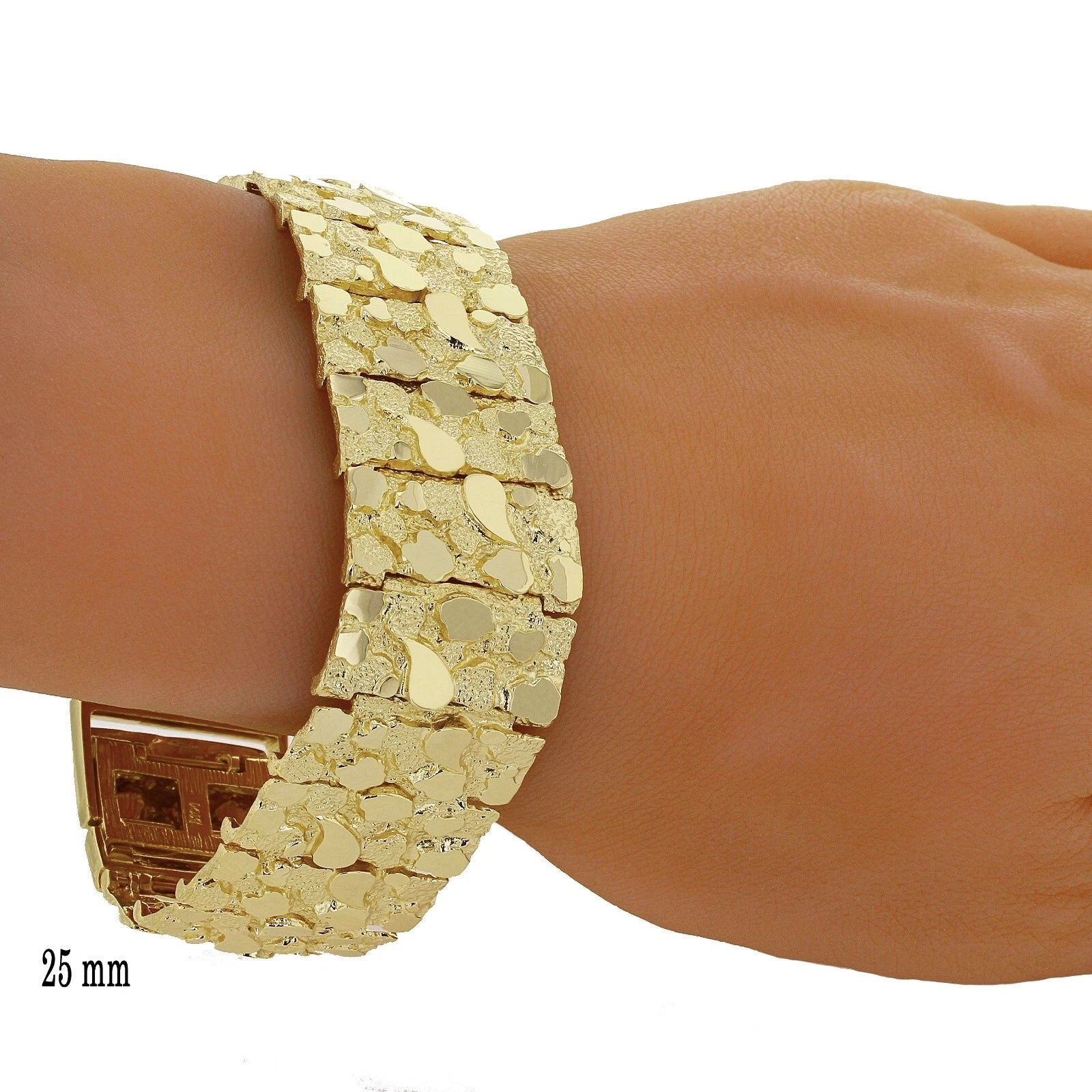 Men's Solid 10k Yellow Gold Nugget Bracelet 7" - 9" 25mm