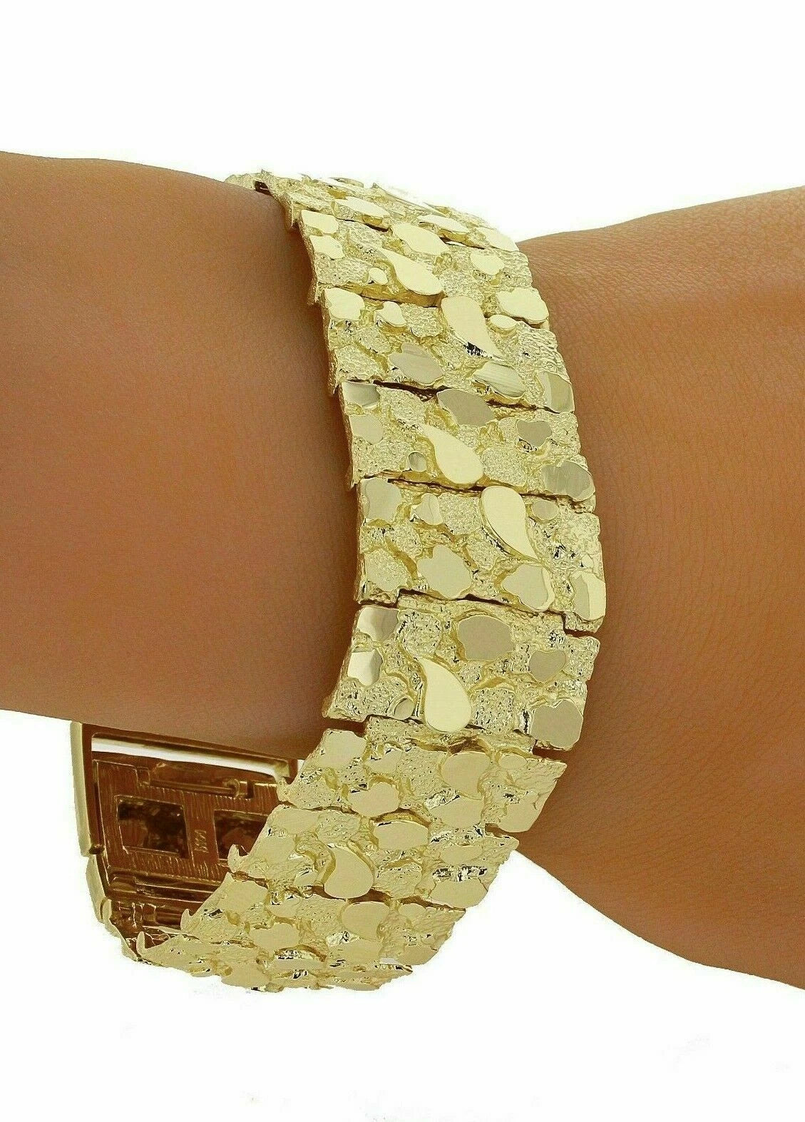 Men's Solid 10k Yellow Gold Nugget Bracelet 7" - 9" 25mm