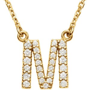 14k Yellow Gold Diamond Initial Letter M Alphabet Rolo Pendant Necklace 18"