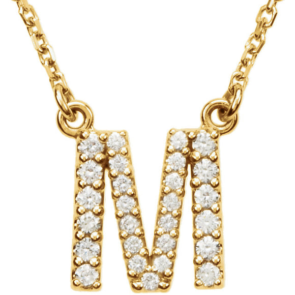 14k Yellow Gold Diamond Initial Letter M Alphabet Rolo Pendant Necklace 18