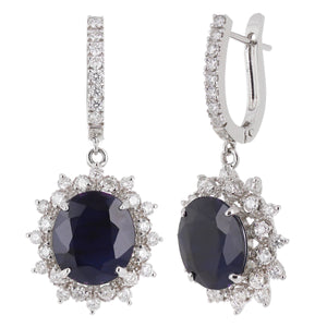 14k White Gold 1.78ctw Sapphire & Diamond Huggie Hoop Dangle Earrings