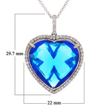 14k White Gold 0.40ctw Diamond & Electric Blue Quartz Heart Pendant Necklace 18"