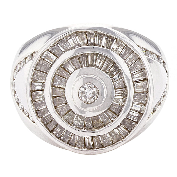 Men's 14k White Gold 2ctw Diamond Bezel & Baguette Circle Ring Size 10