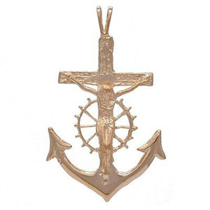 10k Rose Gold Jesus Crucifix Wheel Mariners Anchor Cross Pendant 1.85" 4.7 grams