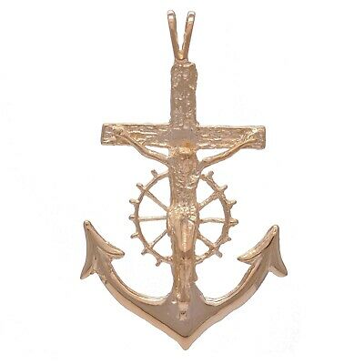 10k Rose Gold Jesus Crucifix Wheel Mariners Anchor Cross Pendant 1.85