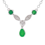 14k White Gold 0.15ctw Emerald & Diamond Leaf Y-Drop Necklace
