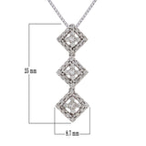 14k White Gold 1/3ctw Diamond Triple Square Pendant Necklace