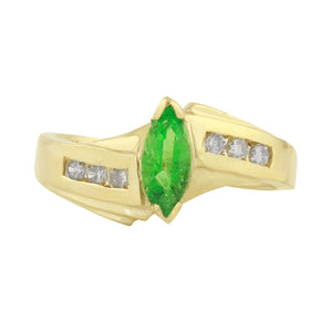 14k White Gold Diamond & Marquis Emerald Ring Size 6 - 4 grams