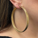 Italian 14k Yellow Gold Hollow Double Rope Hoop Loop Earrings 2.9" 7mm 12.2grams