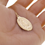 14K Gold Mary Mother of God Miraculous Medal with Words Oval Medal Pendant 4g.