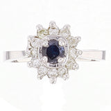 14k White Gold 0.20ctw Sapphire & Diamond Halo Cluster Ring Size 6
