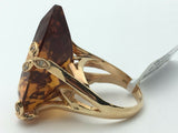 14k Yellow Gold Big Pear Shape Citrine Accent Ring with 0.15 CTW Diamonds Size 7