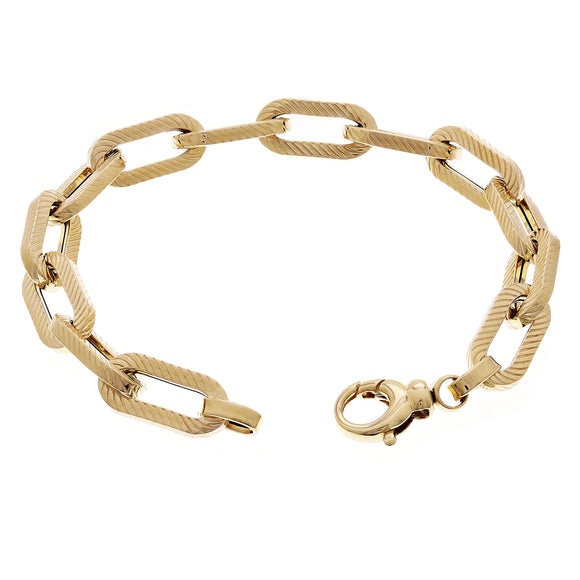Italian 14k Yellow Gold Hollow Oval Link Rope Textured Bracelet 7.5