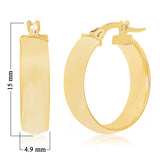 Italian 14k Yellow Gold Round Flat Tube Small Hollow Hoop Earrings 15mmx5mm 1.6g