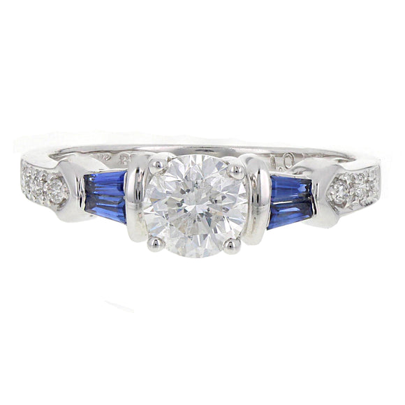 14k White Gold 1ctw Diamond & Blue Sapphire Engagement Ring Size 7