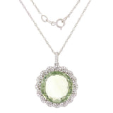 14k White Gold 0.40ctw Green Quartz & Diamond Halo Wreath Pendant Necklace 18"
