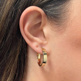 Italian 14k Yellow Gold Polished Medium Flat Tube Hollow Hoop Earrings