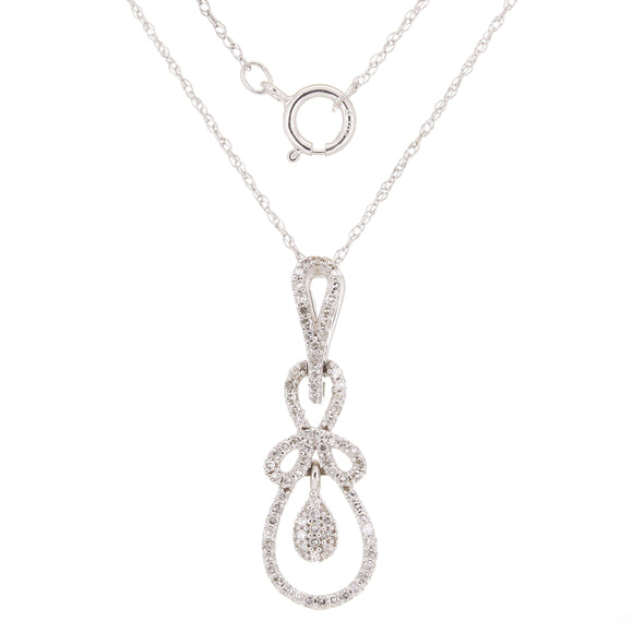 14k White Gold 0.30ctw Diamond Pave Vintage Style Drop Pendant Necklace 18