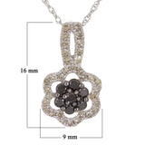 10k White Gold 0.38ctw Black & White Diamond Floral Cluster Pendant Necklace 18"