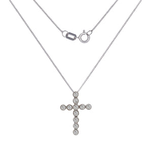 Italian 14k White Gold 1/2ctw Diamond Bezel Cross Pendant Necklace