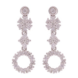 14k White Gold 0.90ctw Diamond Circles & Flowers Linear Dangle Earrings